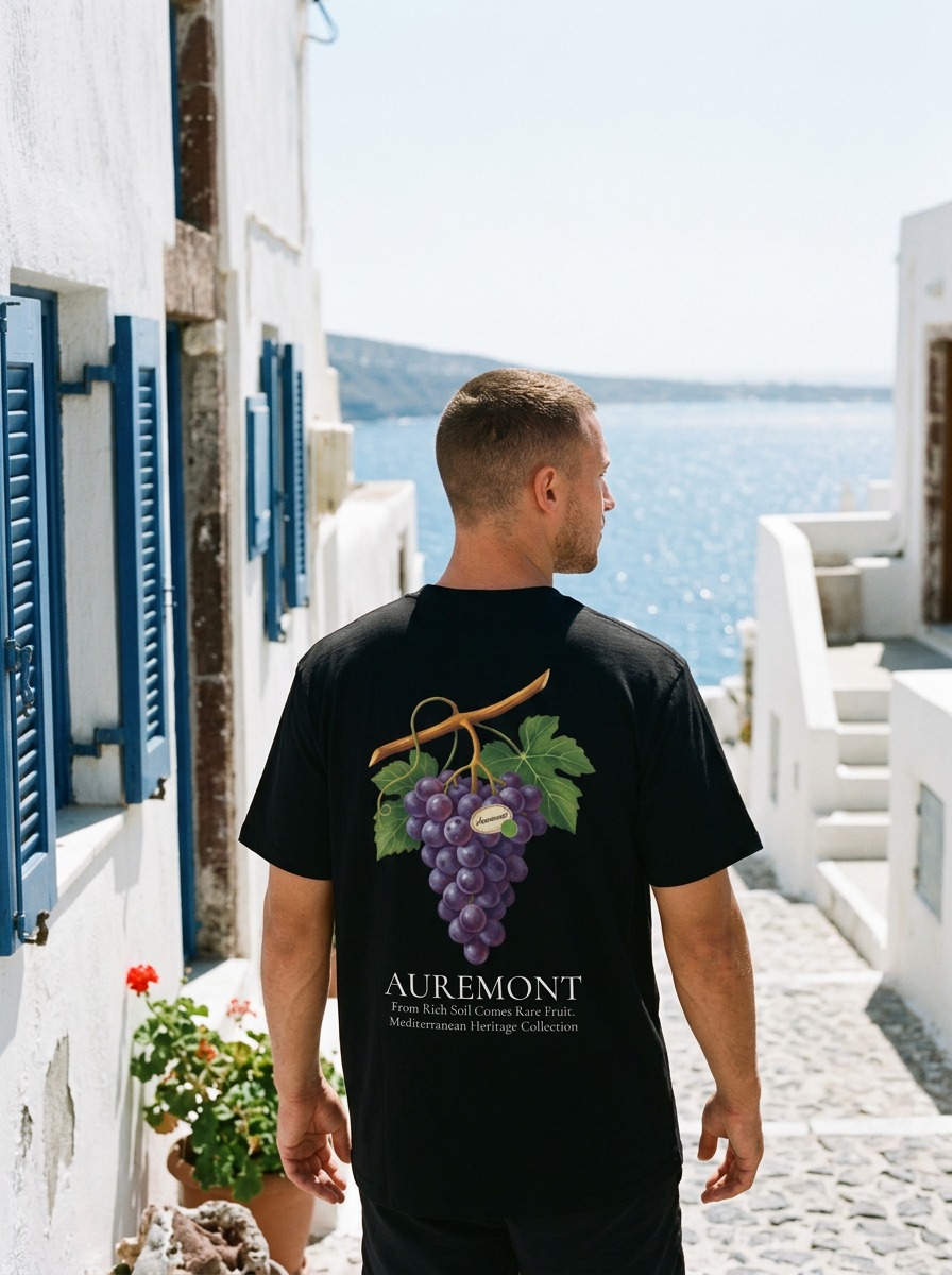 Auremont Purple Grape Illustration T-shirt | Botanical Fruit Art