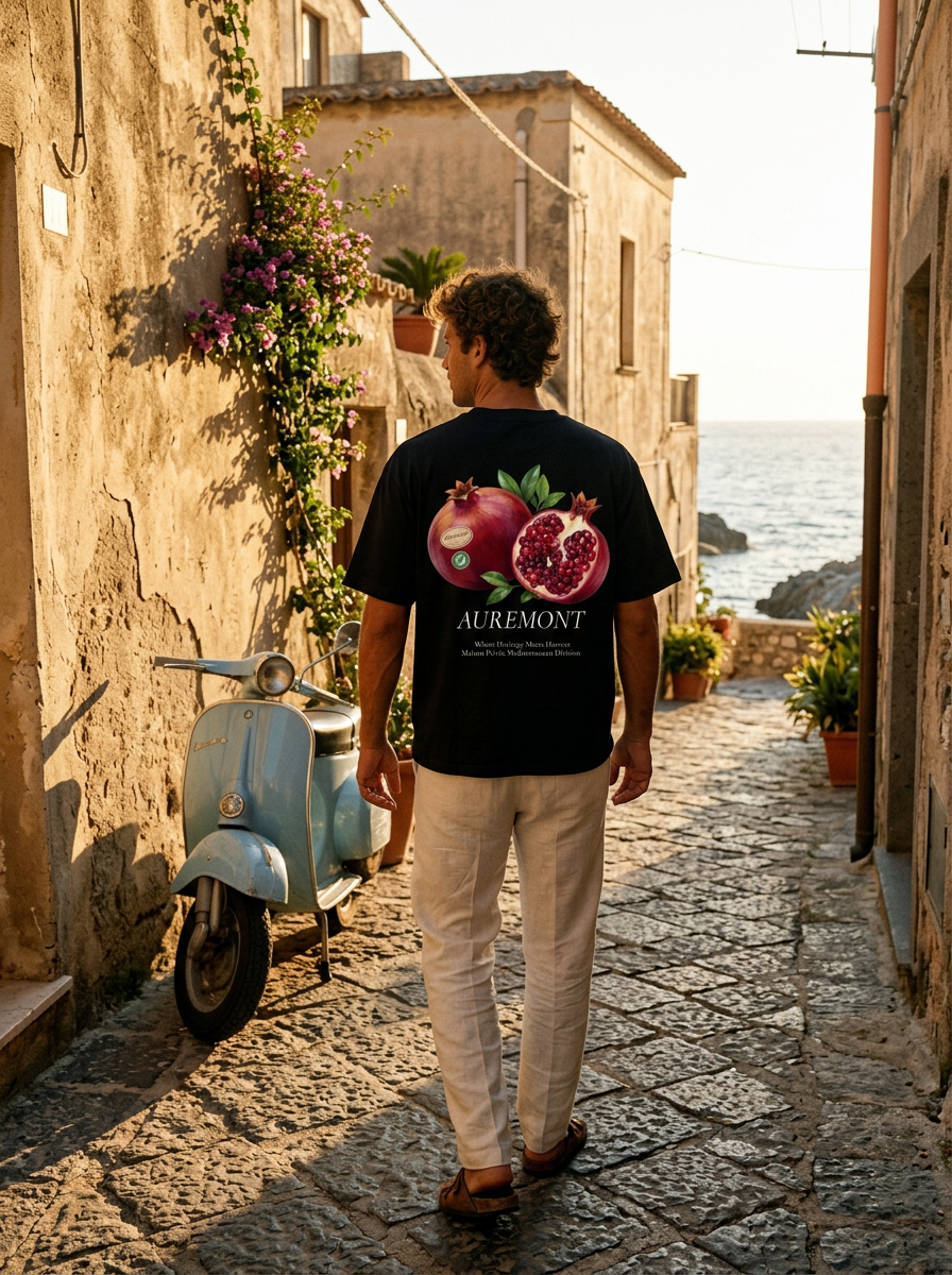 Pomegranate Botanical Illustration T-shirt | Auremont Fruit Graphic