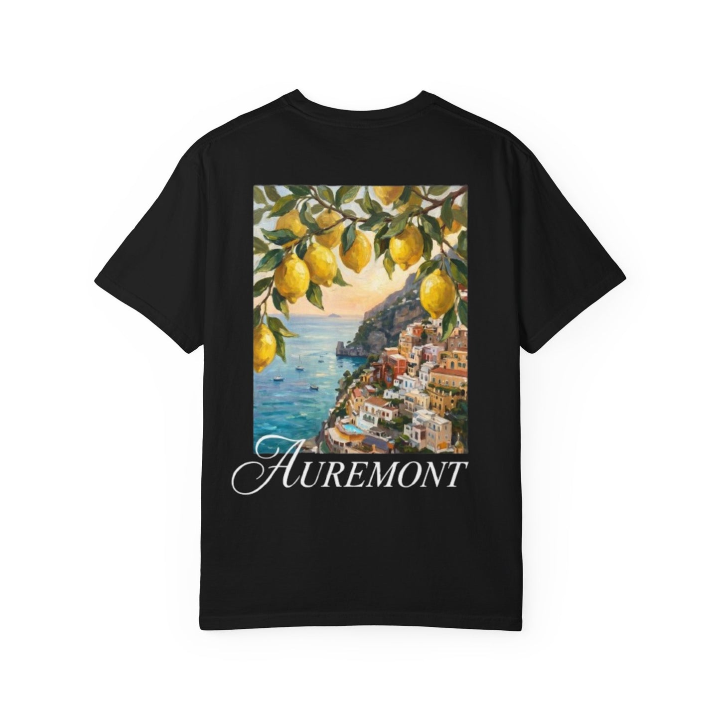 Lemon Coastal Village Auremont T-shirt | Mediterranean Seaside Art