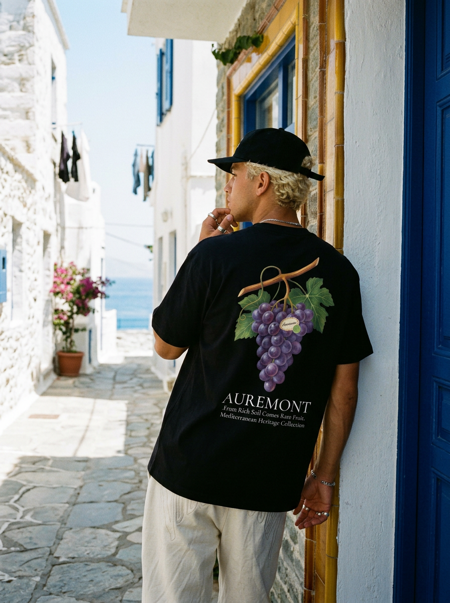Auremont Purple Grape Illustration T-shirt | Botanical Fruit Art