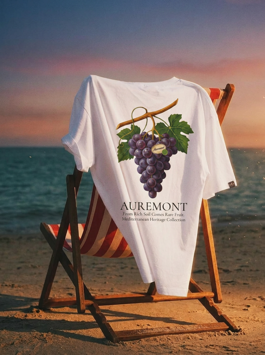 Auremont Purple Grape Illustration T-shirt | Botanical Fruit Art