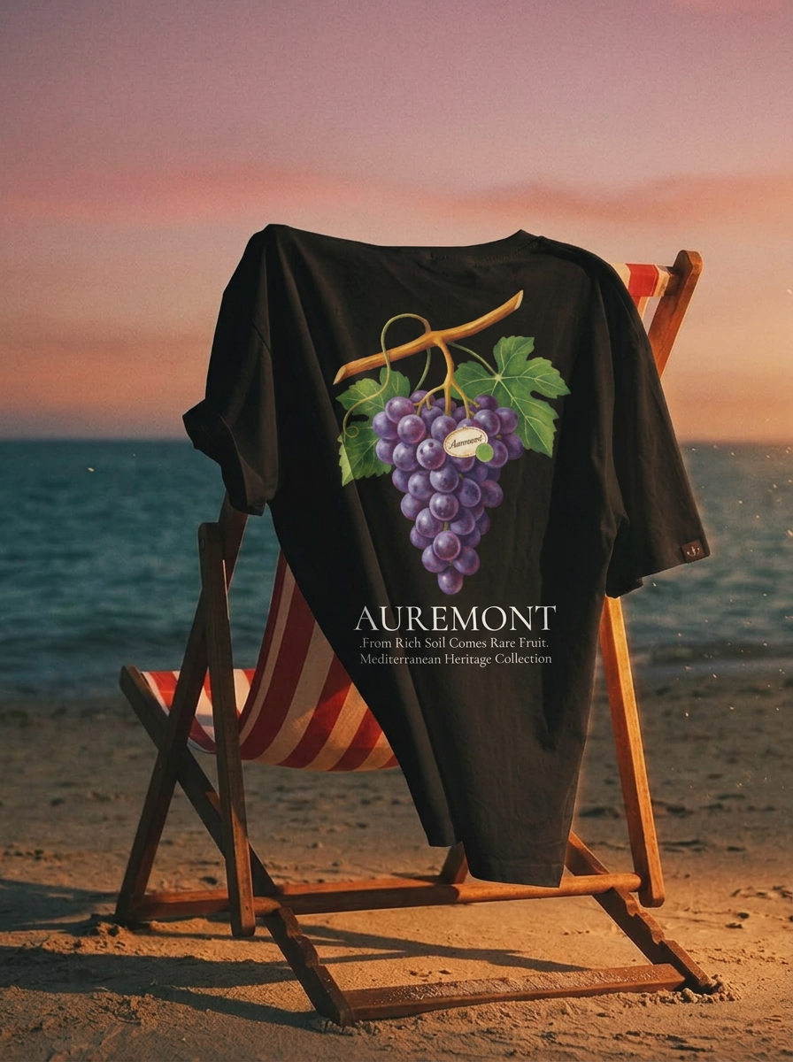 Auremont Purple Grape Illustration T-shirt | Botanical Fruit Art